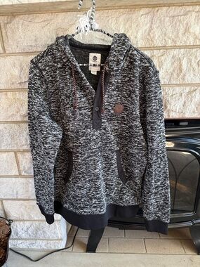 Element Black & White Marled Hooded Crewneck Sweater Medium